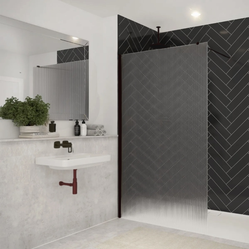 image of a merlyn 8mm fluted wetroom screen in matt black